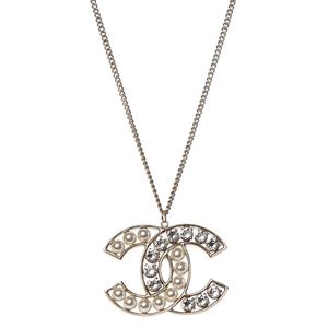 CHANEL crystal pearl CC pendant necklace